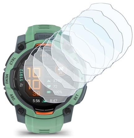 KARYLAX - Protector de pantalla de cristal flexible de 6 piezas, dureza 9H antiarañazos, protector compatible con reloj inteligente Garmin Instinct 3-45 mm AMOLED