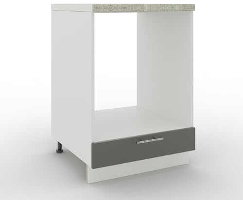 JD Greta Adjustable Kitchen Base Unit - 600mm - Oven Base Cabinet with Drawer & Worktop - Grey Matt