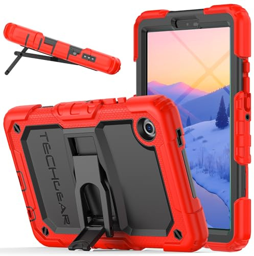 TECHGEAR ArmourShield Rugged Case for Samsung Galaxy Tab A11 8.7 (SM-X130 / SM-X135) - Heavy Duty Shockproof Protective Cover, Built-in Stand & Screen Protector - School Friendly, Red