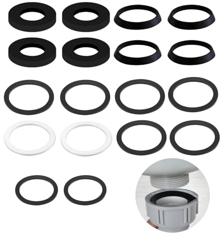 Siphon Dichtung Küchenspüle Ablauf, 1 1/2 Zoll Siphon Dichtungen Set für 40mm Syphon Spülbecken Abflussrohr, 18-teilig Flachdichtungen und Keildichtungen Ersatz
