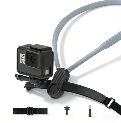KINGJOY Neck Mount for Action Camera with Air Cushion, Adjustable Strap Compatible with GoPro Hero 13/12/11, DJI Action 5 Pro, Insta 360 X5, Camera Necklace Video Recorder for Cycling, Skiing, Surfing