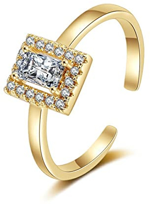 Ayoiow Ring Gold Ehering für Damen, Rechteck Offen Labordiamant Verlobungsringe für Sie, 9K Gelbgold Vorsteckring Echtgold