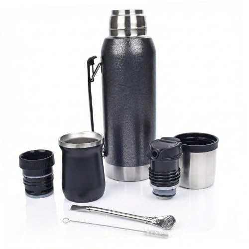Set Mate Argentino Completo BOTTOSO (1L) - Kit con Thermos Acciaio Inox Doppia Parete 12h Caldo - Include Tazza Mate, Cannuccia (Bombilla), 2 Beccucci Anti-Goccia e Scovolino - Idea Regalo Originale