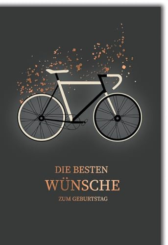 Geburtstagskarte Fröhlich - Fahrradliebhaber - Modernes Fahrrad mit Kupferakzenten auf Dunkelgrau - Klappkarte mit Umschlag Glückwunschkarte Geburtstag