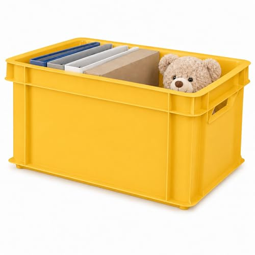 ARTECSIS® 3 x Kunststoffkiste 29L (stapelbar) gelb - Transport & Lagerbox (41x34x24cm) - Aufbewahrungsbox & Lagerkiste aus stabilem Kunststoff - Ordnungsbox & Transportkiste Garten & Werkstatt