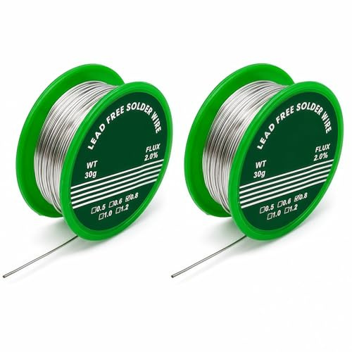 2 volumi Filo per saldatura 0.8 mm 30 g senza piombo con anima in colofonia, stagno per saldare Sn99.3 Cu0.7, filo saldatura elettronica per PCB, micro saldature, riparazioni, fai da te e circuiti