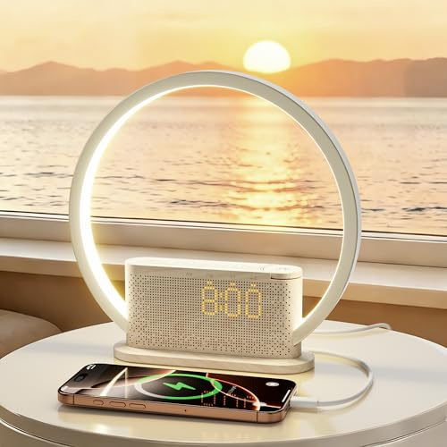 blonbar Wecker & Wake-up Light, Sonnenaufgangswecker mit natürlichem Licht,3 Helligkeitsstufen, 10 natürliche Wecktöne,USB-Ausgang,Nachtlampe für Schlafzimmer