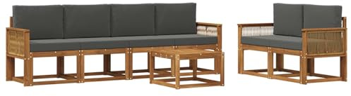vidaXL Outdoor-Sofagarnitur 7 pcs Natur und Anthrazit Polyester, Moderne Outdoor-Sofagarnitur, robuste Eckcouch, stylisches Gartenmöbel, Akazienholz, Bequeme Sitzplätze