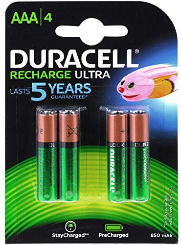 Rechargeable Duracell Recharge Ultra Micro AAA Nihm 8500 mAh in pack of 4. 1.2 V 850 mAh NiMH (rhr3-db4)
