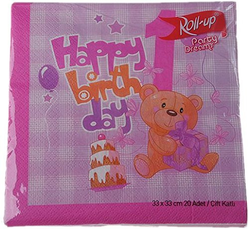 1 Jahr Bär bedruckte Servietten rosa