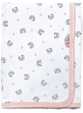 Ti TIN Coperta in Cotone Morbido e Assorbente per Neonato | Coperta Avvolgente 100% Cotone con Doppio Strato 2x180gr/m², 80x75 cm, Stampa Orso Panda, Colore Rosa