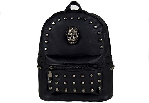 GOTHX Mini Gothic Skull Head Stud Black Backpack Rucksack Small Goth SchoolFestival Travel Rock Goth Bag