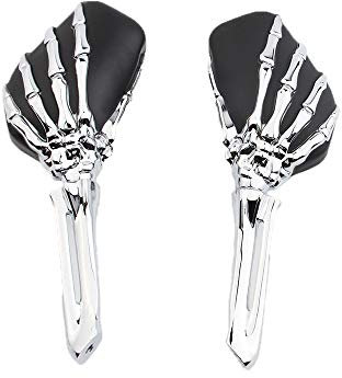 Motorrad Universal Schädel alle Aluminiumlegierung Skeleton Rückspiegel für Intruder Volusia/Yamaha/Shadow (Chrom schwarz)
