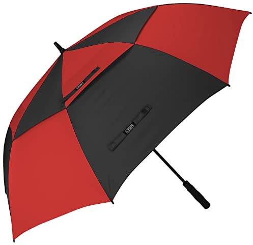 G4Free 47/54/58/62/68 Inch Automatic Open Golf Umbrella Extra Large Oversize Double Canopy Vented Windproof Waterproof Stick Umbrellas(Black and Red,54 inch)