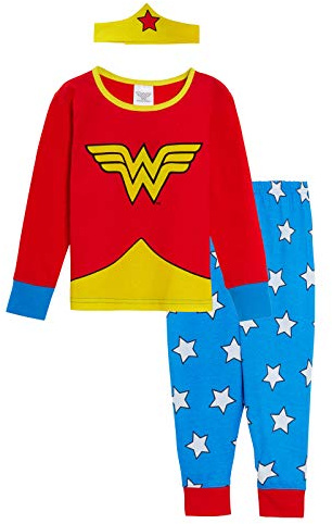 DC Comics Novelty Wonder Woman Girls Dress Up Pyjamas Kids Superhero Full Length Pjs Childrens Nightwear