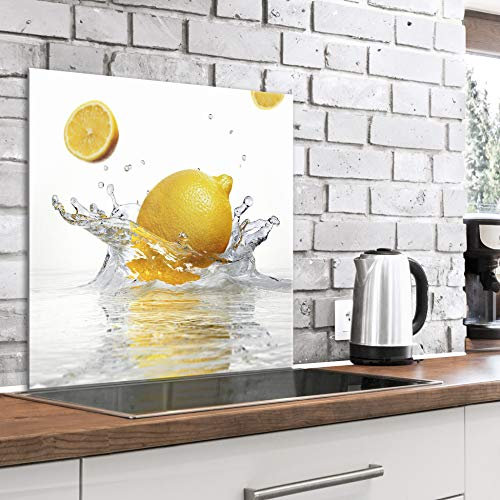 murando Glass Splashback for Kitchen Backsplash Cooker Protector Tempered Glass Decorative Wall Art Panel Heat Resistant Graphic 60x60 cm / 24x24 Lemon Water j-B-0058-aq-a