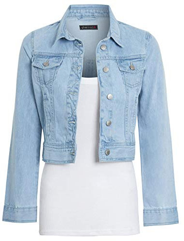 shelikes Womens Denim Jacket Crop Style Long Sleeve Button Up Slim Fit Vintage Jean Jacket For Ladies Girls