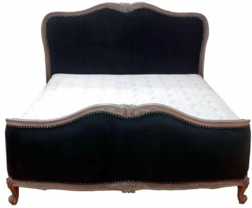 Casa Padrino Luxus Barock Doppelbett Schwarz/Antik Braun - Edles Massivholz Bett mit Kopfteil - Barock Schlafzimmer Möbel