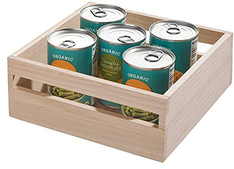 iDesign Aufbewahrungsbox mit Griffen, Küchenschrank Organizer aus Paulownia-Holz für Regal oder Vorratsschrank, vielseitige Kiste zur Aufbewahrung, beige, Natürlich