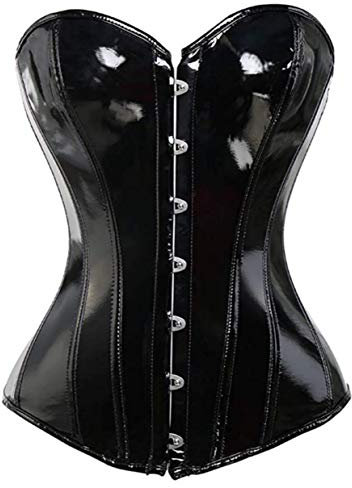 KUOSE Damen Body Shaper Dessous Gothic PVC Kunstleder Corsage Mieder Top Schwarz