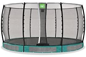 EXIT Allure Classic Round Bodentrampolin - ø427cm - Mit Fußschutzsystem & Sicherheitsnetz - Wasserfest - Starkes Großtrampolin - Für alle Altersgruppen - Großes Bodentrampolin - Grün