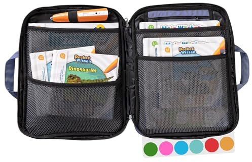 bunnyboo TipToi Tasche - [DAS ORIGINAL] - Platz für bis zu 8 Bücher - mit Einsatz für Tiptoi Stift, TipToi Kabel und Batteriefach - Tasche für TipToi Stift gehört in jedes Starterset TipToi (Grau)