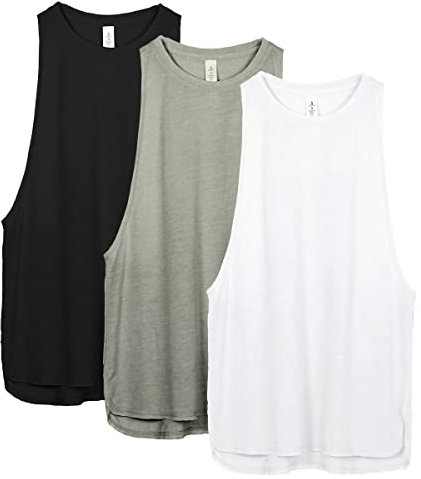 icyzone Damen Sport Top Locker - Atmungsaktive Fitness Shirt Muscle Tank Top Sport Oberteile, 3er Pack (L, Black/White/Grey)