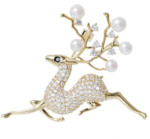 TOSSPER Perlen Broschen Pins Mode Kristall Perle Hirsch Rentier Elk Revers Pin Schmuck Für Frauen Hochzeit Party