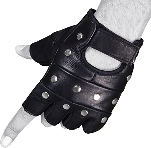 SHADOW DANCE UK Herren-Handschuhe, klassisch, Retro-Stil, 100 % echtes Leder, zum Fahren, Motorradfahren, Reiten und Radfahren, Herren-Handschuhe (fingerlos, Nieten, Schwarz, Größe XS)