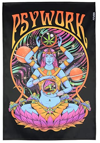 PSYWORK Schwarzlicht Stoffposter Neon Godness | 0,4 x 0,6m | UV-aktiv | fluoreszierend | Wandbehang Stoffbanner Poster Wandbild Kunstdruck Dekobild Dekoration Wandteppich
