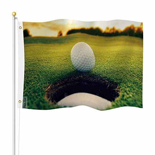 Yekiua Golfball-Flagge, 90x152 cm, kühles Ballloch, Gras, Sonnenuntergang, Herbstsport, athletisch, UV-geschützt, Banner, langlebig, für den Innen- und Außenbereich, mit Messingösen, lebendige Farben