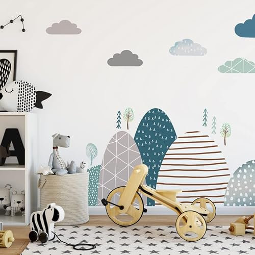 INSPIO Wandtattoo Kinderzimmer Berge & Wolken Aufkleber Wandaufkleber Baby Kindergarten Zimmer Gebirge Landschaft Wanddeko Kinder Sticker