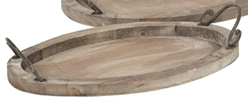 ETC dekoratives Tablett ovales Deko-Tablett mit Griffen Holz und Metall braun Shabby Vintage Landhaus Optik (mittel), (P10423)