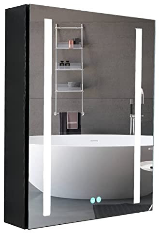 Plumbsys Armoire de Salle de Bain en Aluminium avec éclairage LED avec Miroir, Montage Mural, luminosité réglable, désembuage, Noir 50x65cm