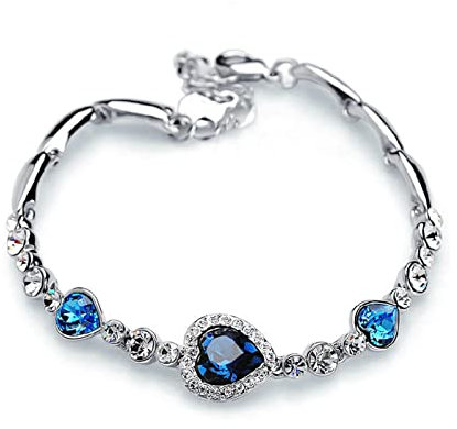 IUDWCG 1 Pcs Ozean-Herz-Kristallarmband, blaue Liebes-Strass-Armband, platinierte Halskette Modeschmuck Mädchen, Symbol der reinen Liebe