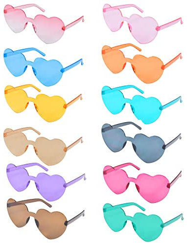 Funmo 12 Stück Herz Party Brillen,Retro Party Sonnenbrille, Hippie Herzförmige Brille,Herz Sonnenbrille,Randlose Interessant Brille für Geburtstagsfeier, Fasching, Karneval
