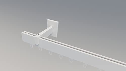 Innenlaufsystem Gardinenstange Square-LINE kantig, auf Maß - Weiß - 180 cm 1-Lauf