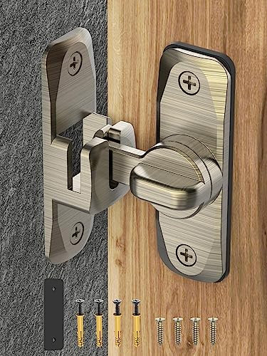 MeBantoo 90/180 Degree Flip Barn Door Lock, Protect Privacy - Security Sliding Door Latch, Small Gate Latches Hardware for Barn, Garden, Bathroom, Cabinet, Window (Bronze-1PC)