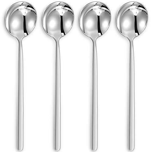 KEAWELL Premium Koreanische Suppenlöffel mit langen Griffen, 4 Stück, 18/10 Edelstahl, spülmaschinenfest (einfarbig)