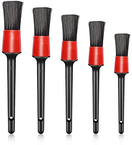 QeeHeng Lot de 5 brosses de Nettoyage de Voiture en Poils de Sanglier Doux pour intérieur ou extérieur, Roues, Tableau de Bord, Cuir, emblèmes