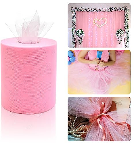QINERSAW Rouleau de Tulle en Polyester Grand Rouleau de Tulle Mariage 92m*15cm Bobine Tulle Voiture Tulle en Rouleau Ruban Tulle pour Tutu Banquet Mariage Artisanat DIY