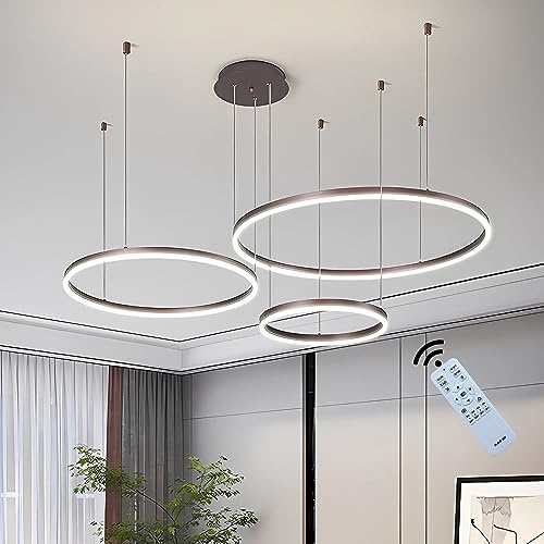 J.SUNUN LED Pendelleuchte ring,Braun moderner led kronleuchter 3 ringe,Moderne wohnzimmerlampe,45W dimmbare pendelleuchten wohnzimmer Für Schlafzimmer Wohnzimmer Esszimmer 20×40×60CM