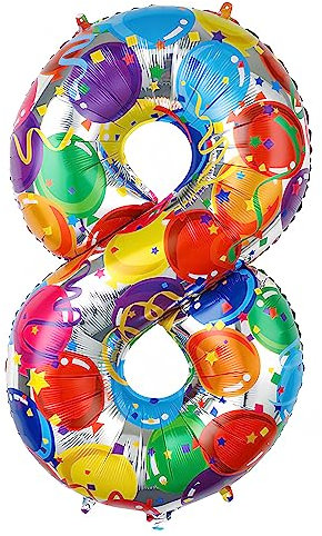 Ponmoo 40 Zoll Foil Luftballon Zahl 8 Mehrfarbig (101cm), Aufblasbares Helium oder Luft, Riesige Folienballons Nummer 0-100, Große Ballones für Hochzeitstag und Geburtstag Party Dekoration