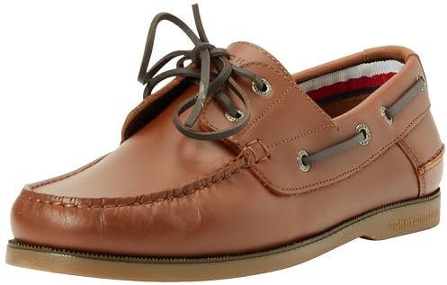 Tommy Hilfiger Herren Boat Schuh TH Boat Shoe Core Leather aus Leder, Braun (Winter Cognac), 41