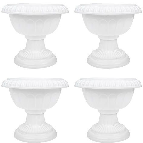 White Urn Planter, Plastic Roman Column Flower Pot Greek Table Flower Vase Succulent Pot Wedding Road Guide Flower Arrangement For Wedding Party 4pcs
