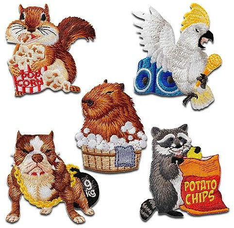 Mono-Quick Tiere crazy Set 5 Stück - Aufnäher, Bügelbild, Aufbügler, Applikationen, Patches, Flicken, Zum Aufbügeln