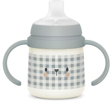 Suavinex, Vaso Aprendizaje Bebé, Biberón con Asas que Brilla en la Oscuridad, con Boquilla Antiderrame de Silicona y Válvula Anti-Cólico, para Bebés +6 Meses, Ideal para Usar por la Noche, Azul