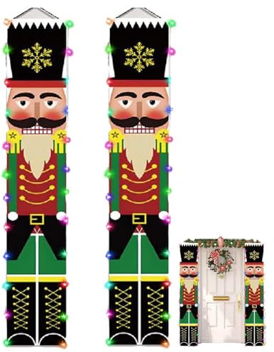 Christmas Front Door Nutcracker Banner Nutcracker Soldier Door Banner with LED Lights Christmas Porch Banner for Party Holiday Decor