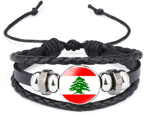 Bracelet Drapeau Du Liban - Bracelets Nationaux Asiatiques Réglables En Cuir Noir Tissés À La Main, Bijoux Accessoires Cadeaux Pour Hommes Femmes Adolescents, Taille Unique, N