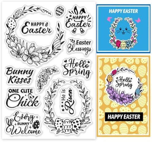 GLOBLELAND Osterkranz Transparente Stempel für Scrapbooking Fröhliche Ostereier Klare Stamps Frühling Frohe Ostern Silikonstempel Für Kartengestaltung DIY Prägung Journaling